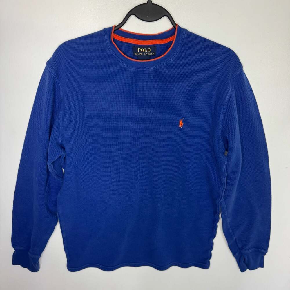Polo Ralph Lauren Blue Waffle Knit Thermal Long Sleeve Crewneck Shirt Medium